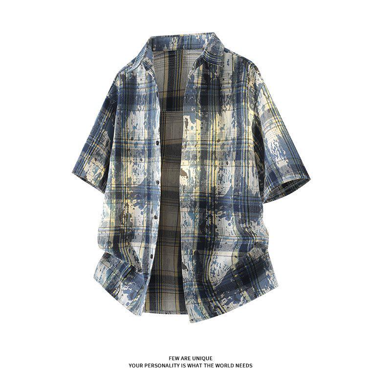 Herren Sommer Tie-Dye Color Block Kurzarmhemd - Hong Kong Stil Locker Lässig Oberteil