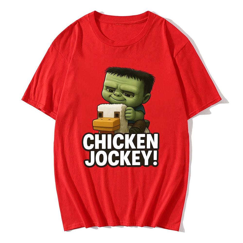 Funny Printing T-shirt Hot Game Chicken Jockey Tshirts Short Sleeve Cotton O-neck TShirt Men Women Clothing Unisex Streetwear