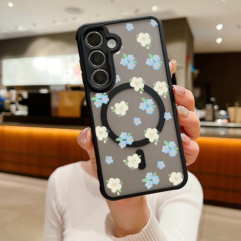 Colorful Flowers Magnetic Case For Samsung Galaxy S24 S23 Ultra Plus S23 FE S22 For Magsafe Wireless Charge Acrylic Phone Cover