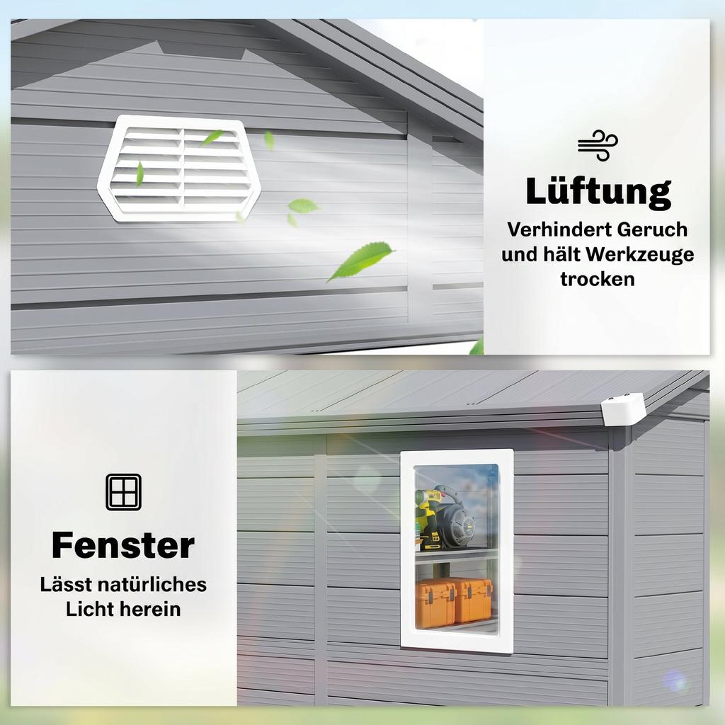 7.9ft X 6.2ft Aluminium Frame and Plastic Wall Shed, with Foundation - Grey