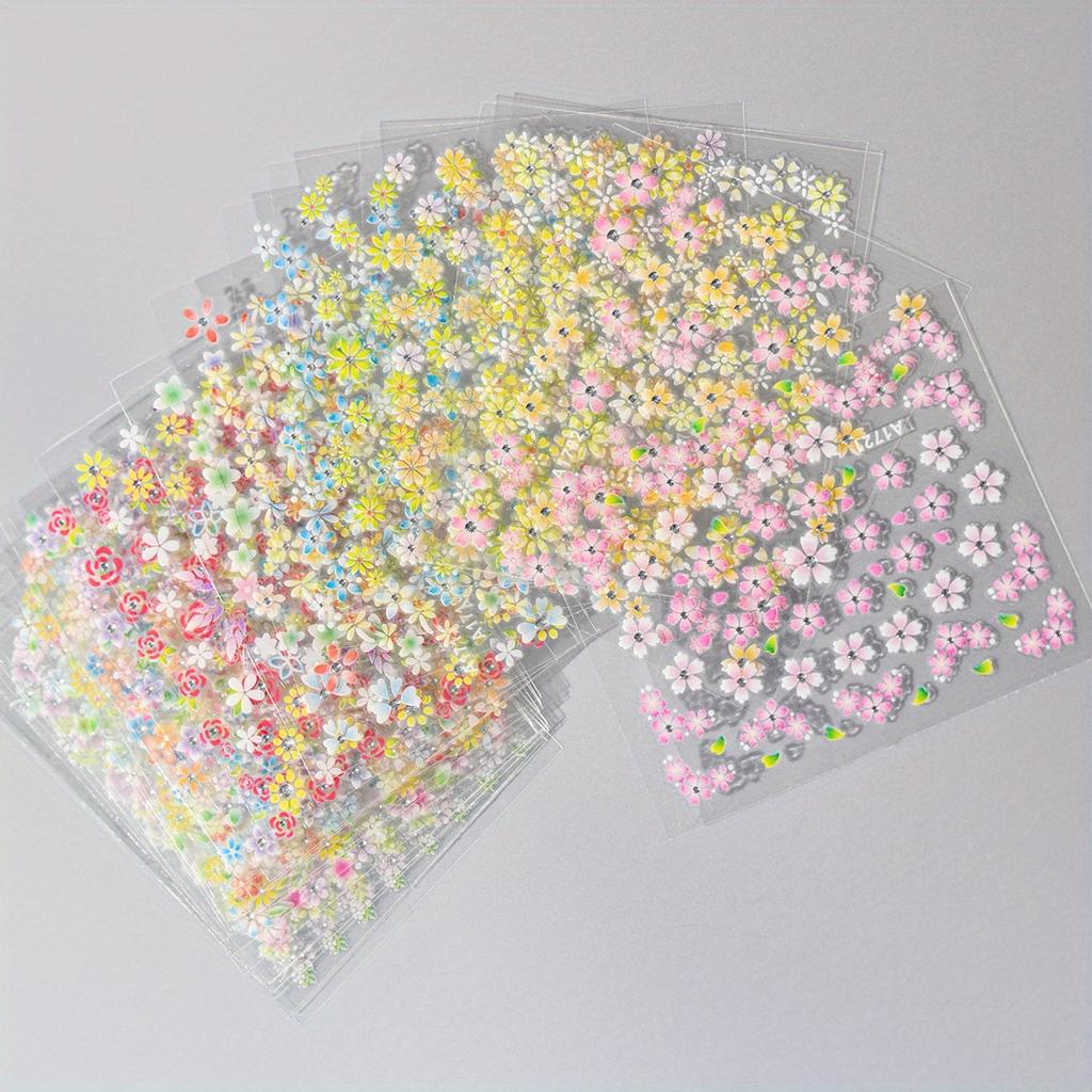 24pcs Flower With Nail Stickers Set 3D Nail Art Stickers Self-Adhesive Assorted Patterns Blossom Manicure Decoration