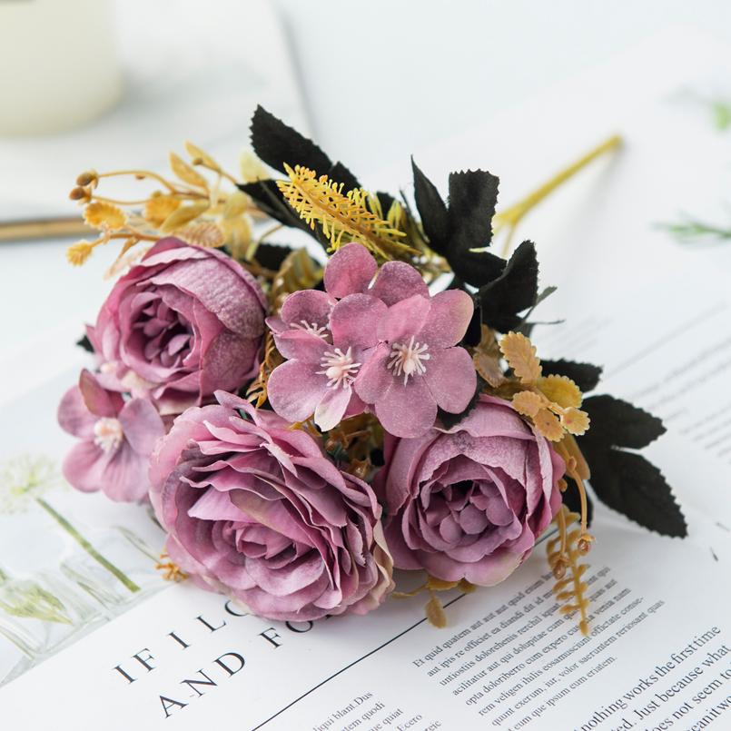 Artificial Flowers Silk Roses Bride Bouquet Home Decor Autumn Wedding Accessories Clearance Garden Fake Peony Hydrangea Art Wall