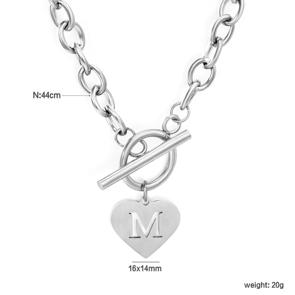 Chunky Stainless Steel M Letter Heart Shaped Pendant Necklace for Women Trendy Exquisite Waterproof Jewelry for Birthday Gifts