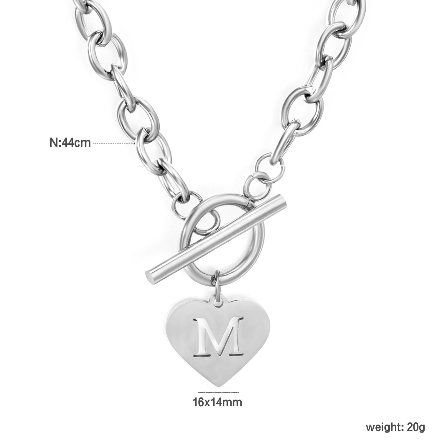 Chunky Stainless Steel M Letter Heart Shaped Pendant Necklace for Women Trendy Exquisite Waterproof Jewelry for Birthday Gifts