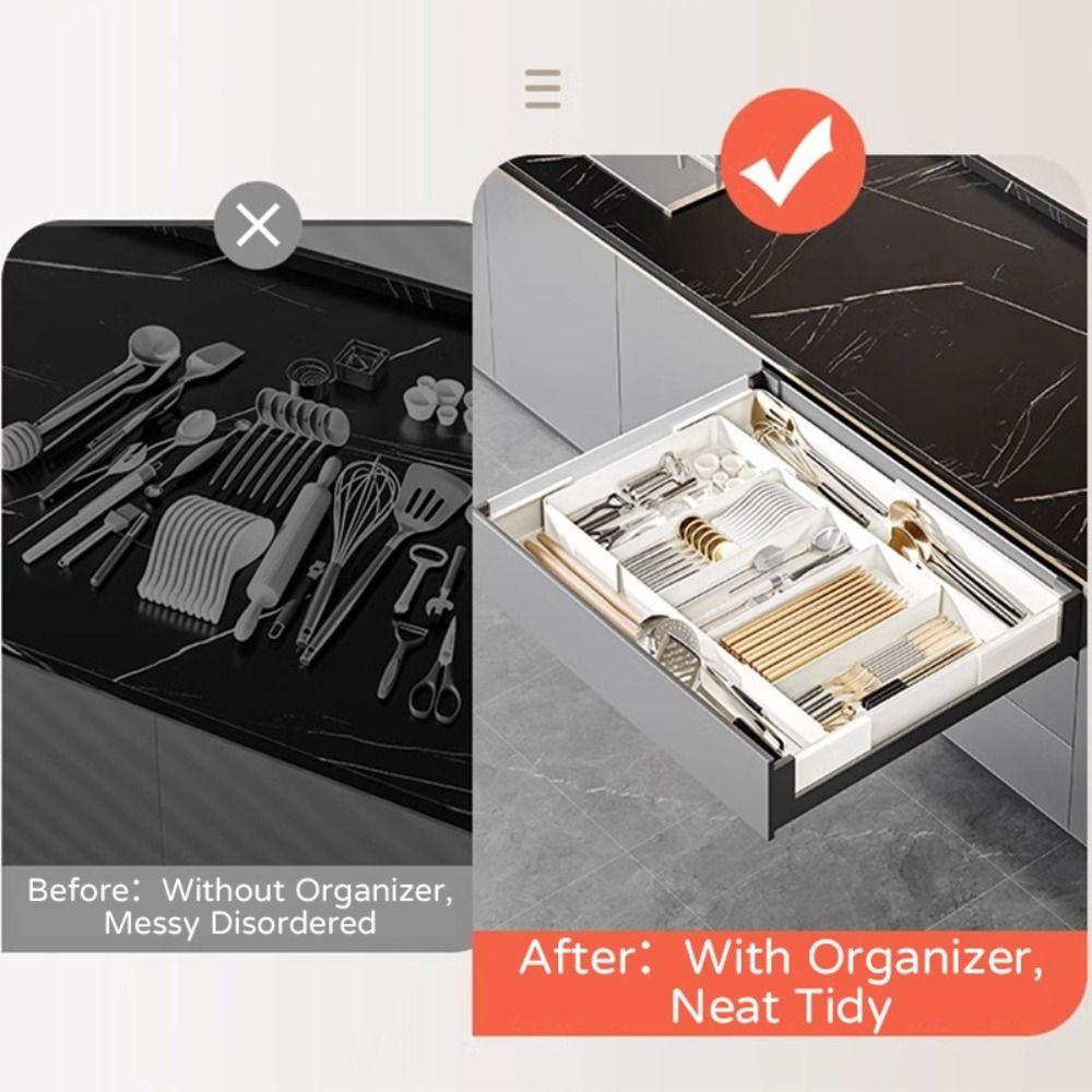 Movable Partition Kitchen Drawer Organizer Stationery Storage Expandable Utensil Tray Chopsticks