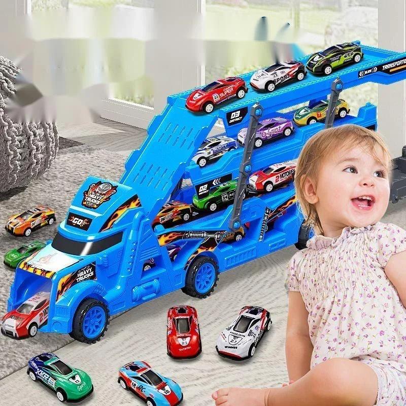 Kid Large Truck Deformation Transporter Car Toys Ejection Race Track Transport Truck Folding Track Racing Vehicle Toy Set for Daily Use