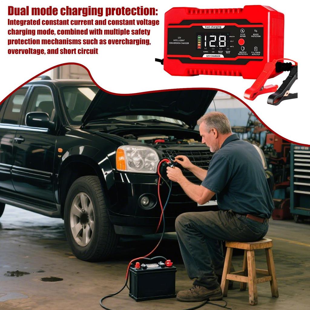 12 Volt Battery Charger 12V6A Automatic Battery Fast Charger Vehicle Charging Maintenance Equipment For Cars Motorcycles Trucks