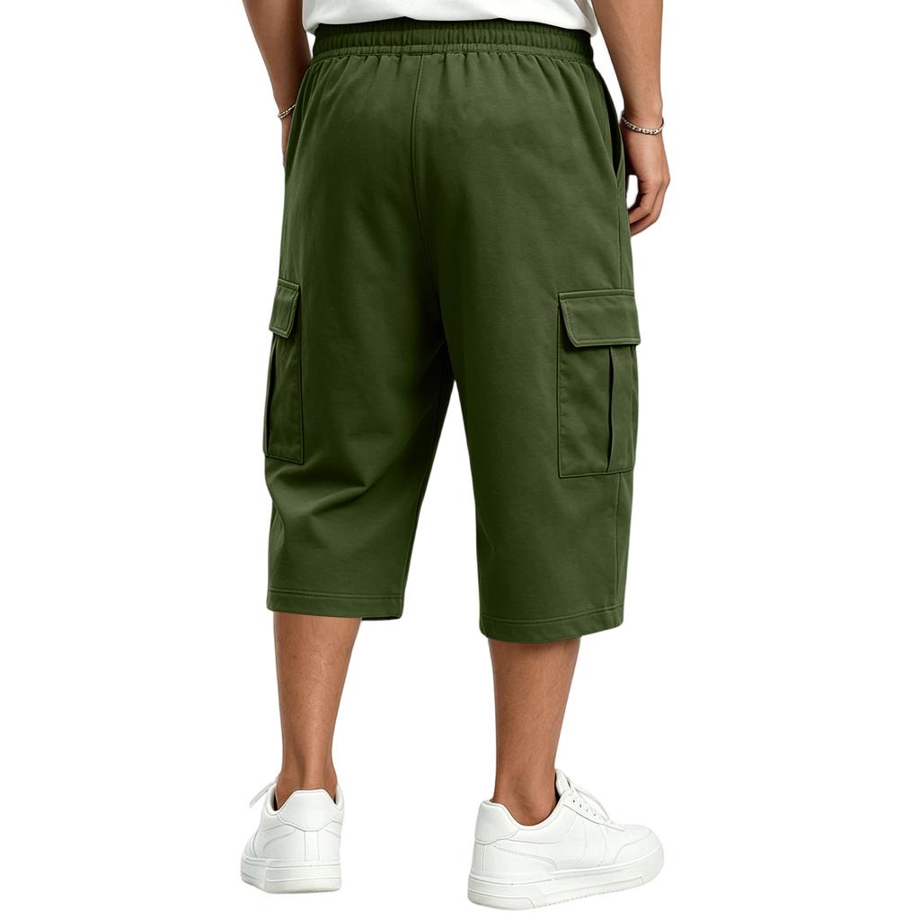Men's Casual Drawstring Cargo Shorts 7/8 Length for Summer Everyday Wear