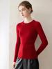 Women's Winter 2026 Pure Cashmere Ribbed Slimming Sweater - Round Neck, Sweet Style Pullover.