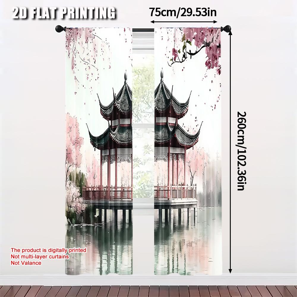 2pcs   Upscale Curtains 2D print Chinese Ink Painting Style Fabric (without rod) Decorations Inside Ldeal for Various Rooms