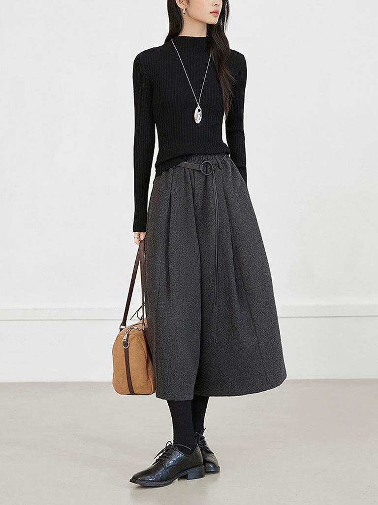 Women's Winter 2025 Elastic Waist Pleated Wide-Leg Culottes