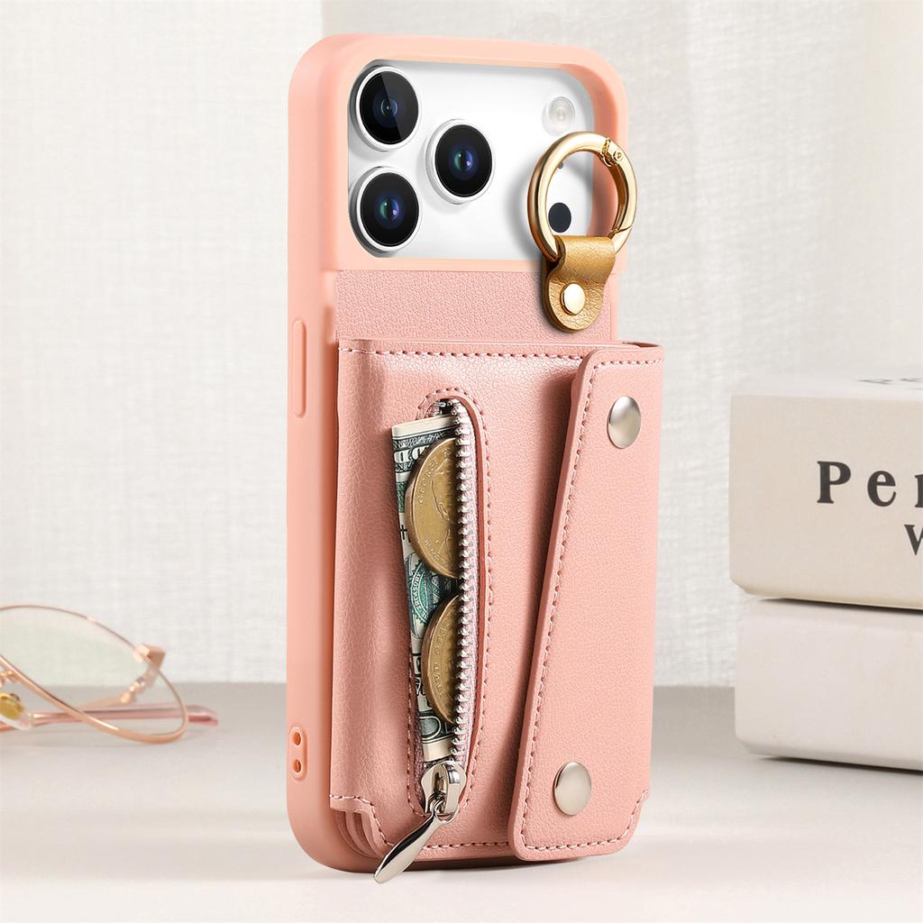 Zipper Cards Solt Leather Wallet Phone Case for IPhone Air 17 Pro Max 16 Plus 15 14 13 12 11 Pro Ring Holder Protective Cover