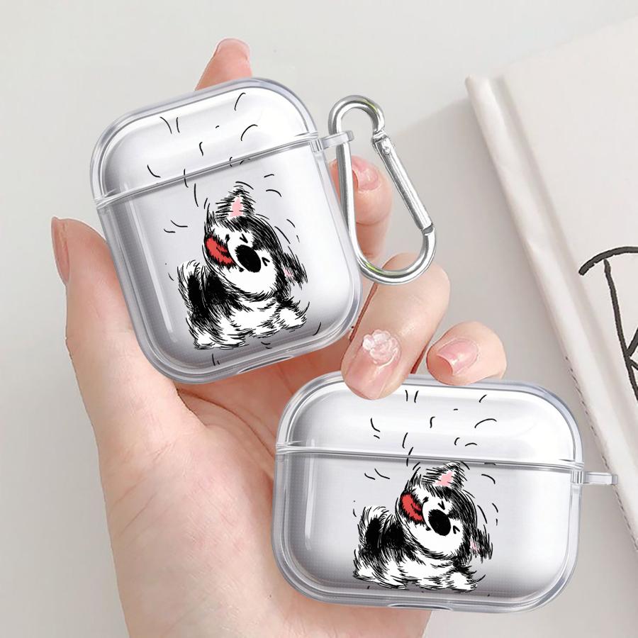 Case For Airpods Pro 2 4 1 Pro2 3 Pro3 Clear Earphone Cases Cover Cartoon Lines Messy Puppy