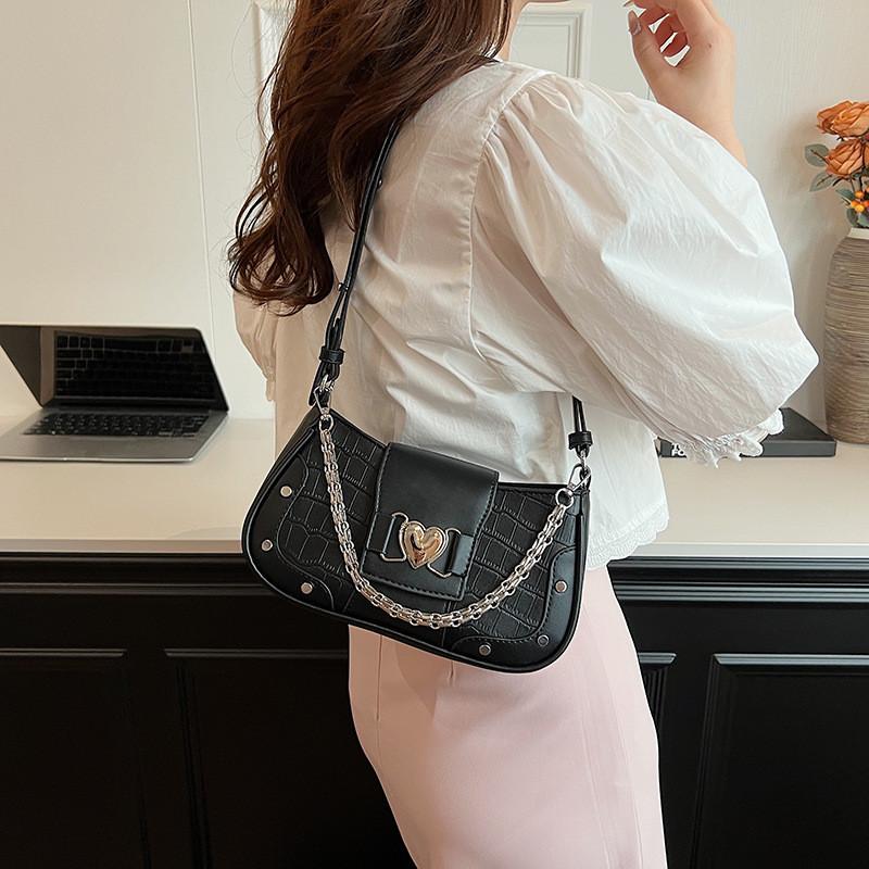 IELGY French Niche Chain Underarm Bag Stone Pattern Small Square Bag Fashion One-Shoulder Messenger Baguette Bag