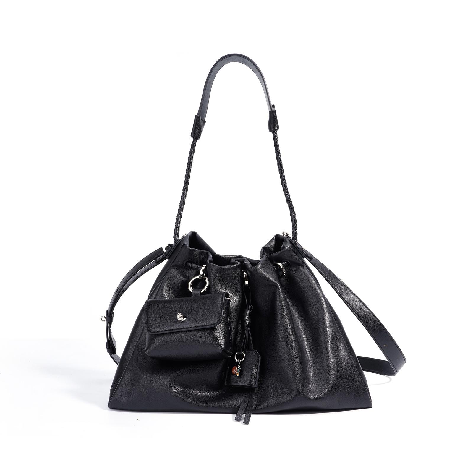 

2025 Fashionable Soft Texture Drawstring Women s Underarm Bag New Genuine Leather Handbag with Wallet High-End Crossbody Bag чёрный