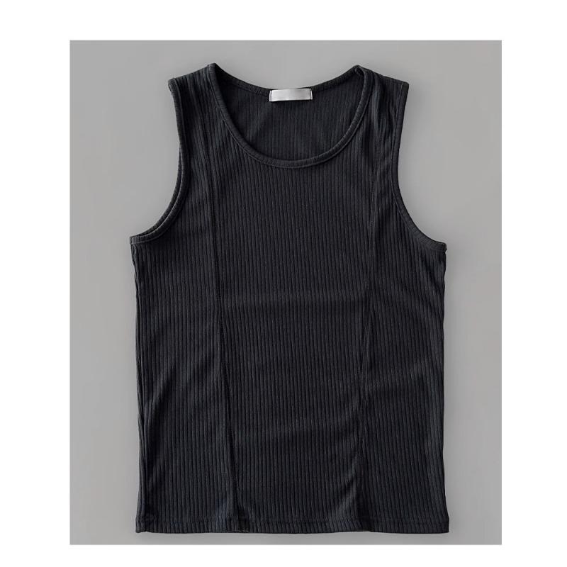 Herren Rippstrick Tanktop Slim Fit Ärmellos Muskelshirt Lässig Einfarbig Rundhalsausschnitt Weste