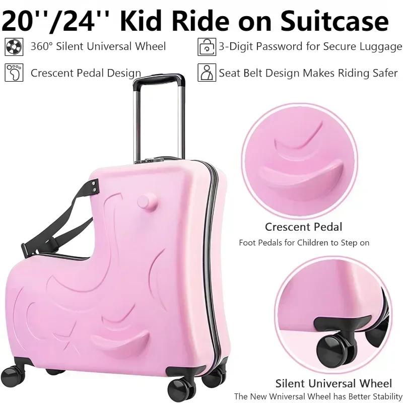 Valigia Monopattino per Bambini Animazione Seduta & da Viaggio Con Ruota Girevole a 360° Pedale Sedile Rimovibile Bagaglio a Mano per Bambino Bambina