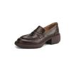 Krazing Pot Sheepskin Autumn Winter Shoes Slip on Chunky Heels Oxford Shoes Size 43 Round Toe Deep Mouth Waterproof Pumps