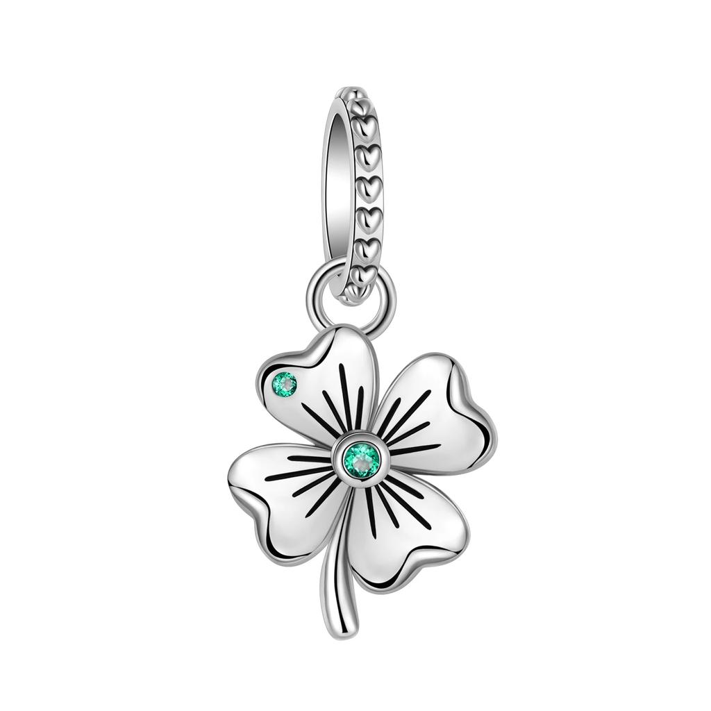 Authentic Copper Green Four-Leaf Clover Pink Design Pendant Fit Original Bracelet Jewelry Charm Bead Set Necklace Diy Female Jewelry
