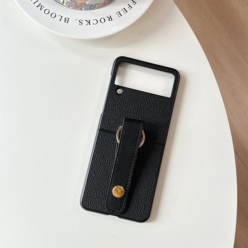 Applicable To Samsung Zflip6 Folding Leather Phone Case Findn3Flip Wristband Flip Xflip Solid Color Hard Case