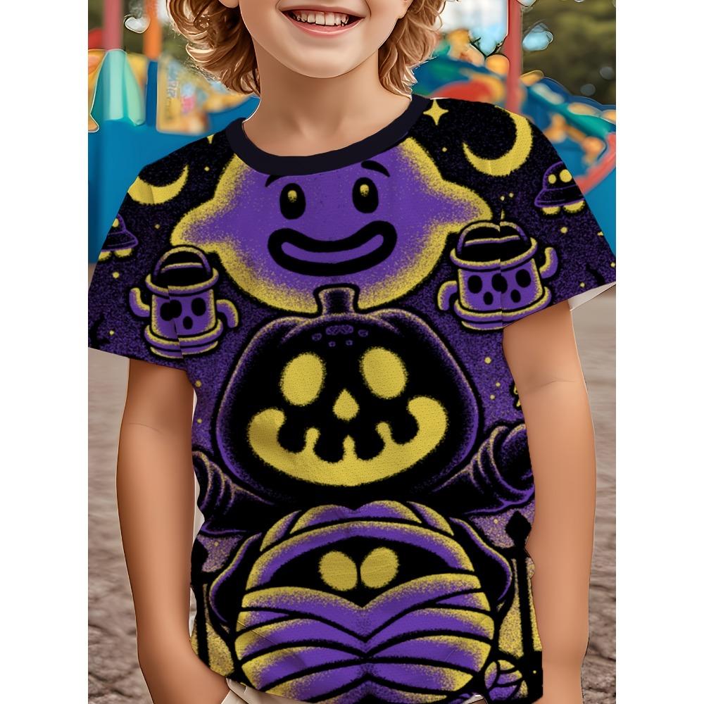 Children's Halloween T-shirt with 3D Printing, Cool and Trendy Fun Panda Pumpkin Short Sleeve Top for Boys