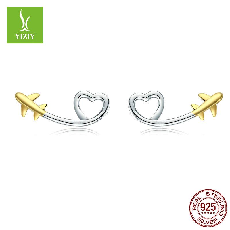 

European-American 925 Sterling Silver Love Earrings: Simple White Gold-Plated Studs (SCE632)
