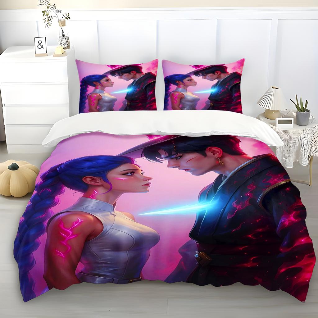 K-Pop Bedding Set Demon Hunters Themed Colorful Print Polyester Student Dormitory Bed Sheet Duvet Cover Kid Gift Home Textile