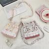 Floral Plaid Lace Shoulder Bags Cartoon Pattern Multicolor Drawstring Shoulder Bags Canvas Long Belt Crossbody Bag Daily Use