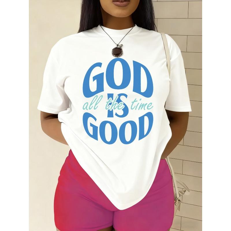 

Women s God Is Good T-Shirt , Short Sleeve Round Neck Casual Tee with Faith Message, Religious Apparel for Church, Casual Attire & Pamuk Gifts - White S белый