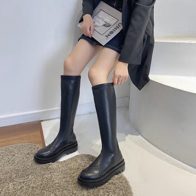 Women's Sexy Calf High Motorcycle Boots Round Toe Thick Bottom Soft Leather Design Lace Up 2024 New Trend Ladies Shoestr6