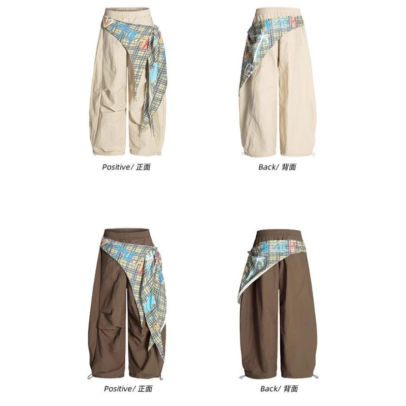 Vintage Spice Girls Loose High Waist Splicing Overalls Women's Summer New Paratrooper Pants Scimitar Pants