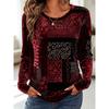Women's Long Sleeve Crew Neck Patchwork Geometric Print Casual T-Shirt, Regular Tops for Spring Summer Daily Weekend Wear
