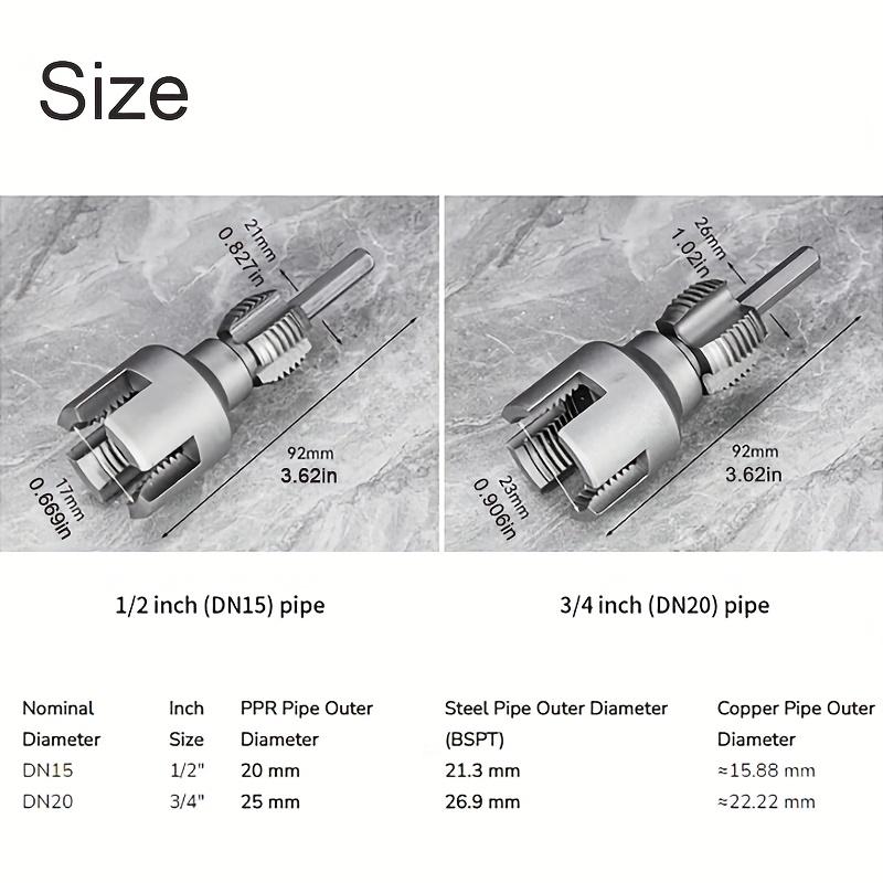 Vysokorychlostní ocelový elektrický vrták-kompatibilní sada nástrojů pro řezání závitů na PVC trubkách, integrovaný vnitřní a vnější nástroj pro řezání závitů 1/2" a 3/4"