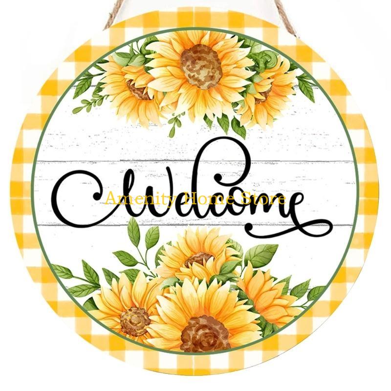 

F26C Welcome Sunflowers Wooden Door Sign Wall Art Easters Party Decorations for Kitchen Bedroom Hallway Garden Study Room