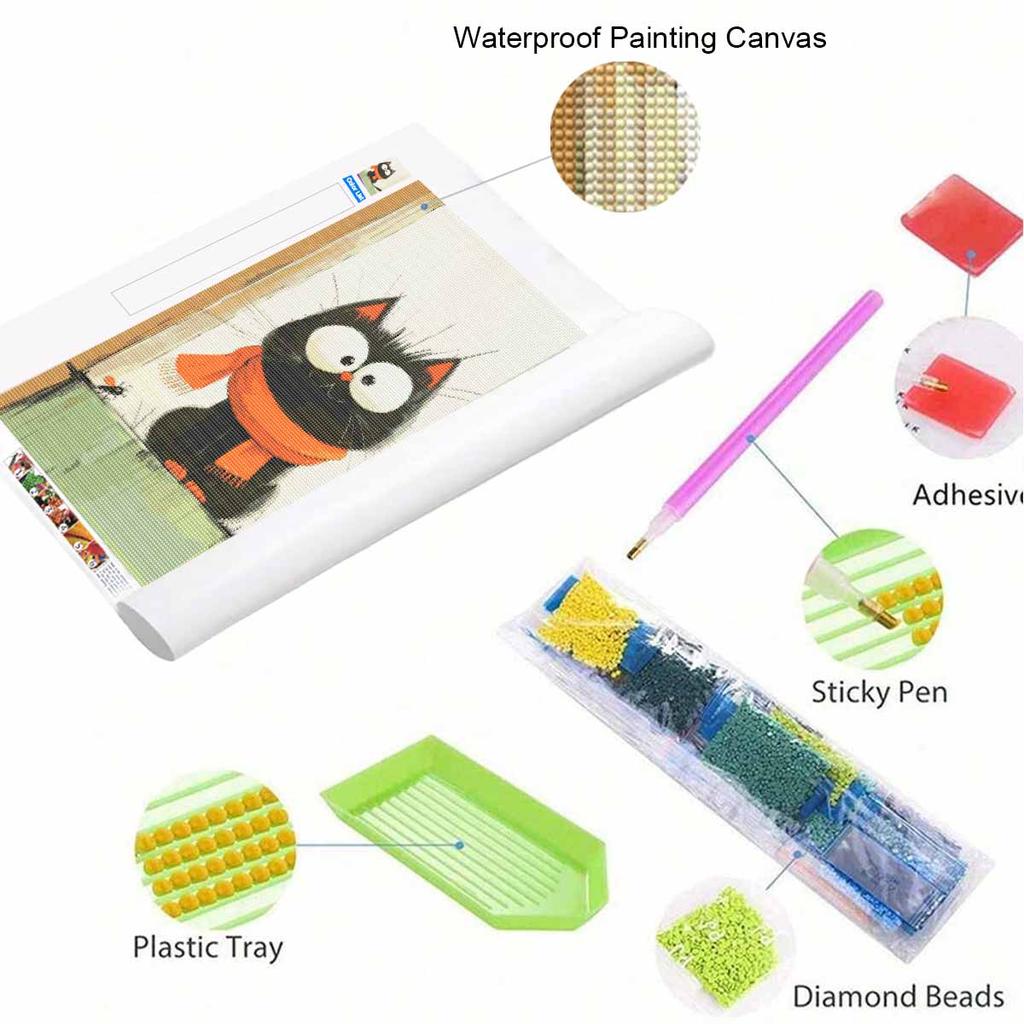 DIY Full Drill Diamond Painting Kit Cute Black Cat Wearing Orange Scarf Rhinestone Art Canvas for Cozy Home Decor Gift Wall Art Decor