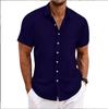 Europäisches Herren-Kurzarm-Baumwoll-Leinen Casual Lockeres Atmungsaktives Jacquard-Hemd