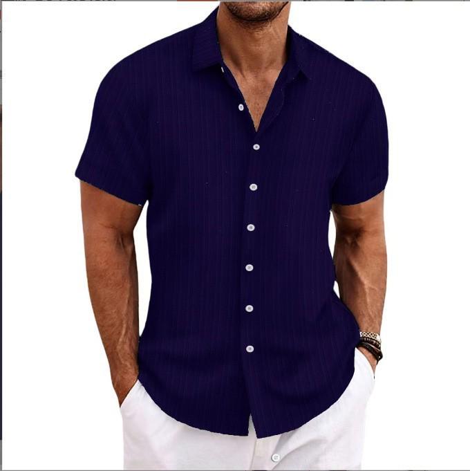 Europäisches Herren-Kurzarm-Baumwoll-Leinen Casual Lockeres Atmungsaktives Jacquard-Hemd
