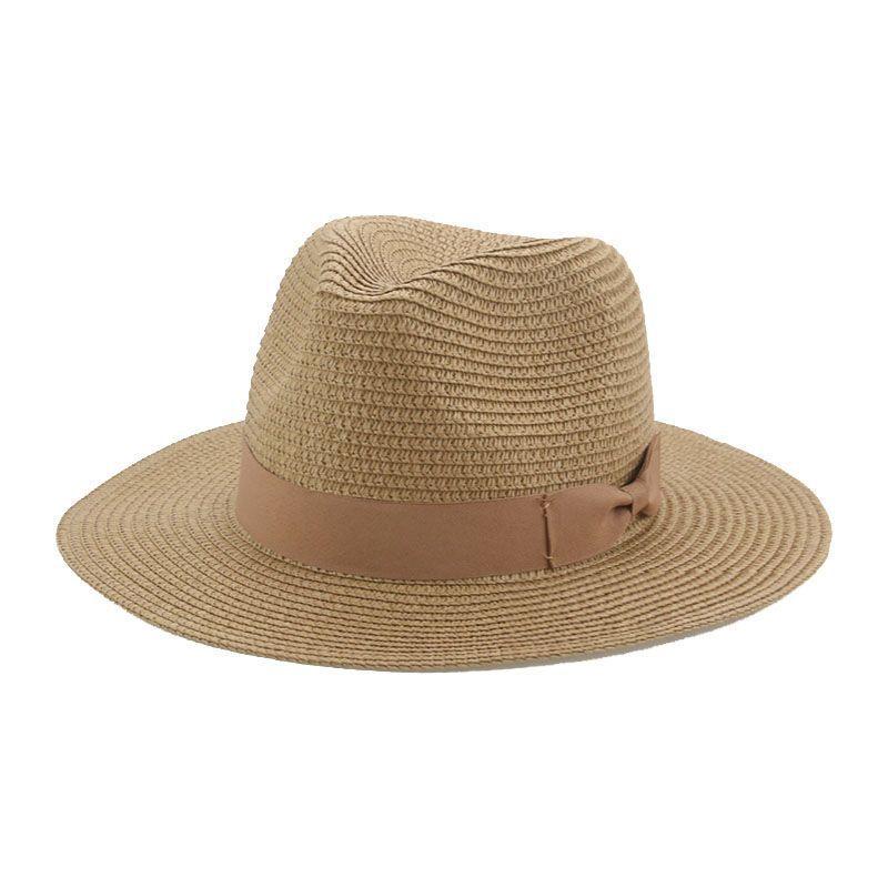 Straw hat beach hat Panama solid color bow casual men's and women's Tibetan cowboy hat sunshade European and American popular hat
