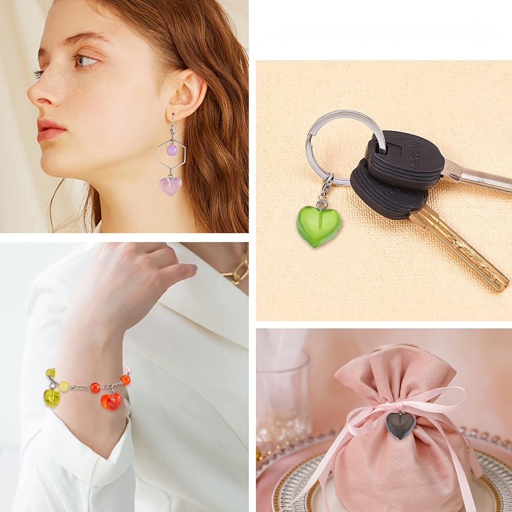 4/15pcs Resin Heart Pendant, Randomly Mixed Colors, Peach Heart Pendant Material, DIY Bracelet, Necklace, Earring, Keychain, Foot Chain