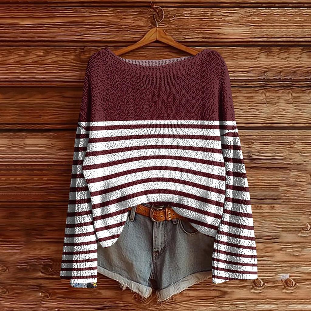 Women's Round Neck Lightweight Sweater Casual Long Sleeve Knit Pullover