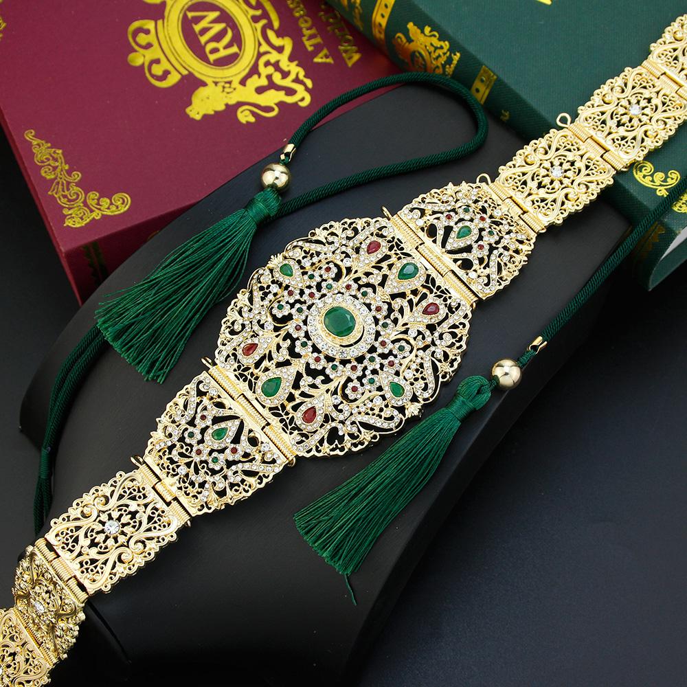 Gold Color Women Rope Belt Crystal Waist Belt Hand Tassels Rope Chain Bride Wedding Jewelry