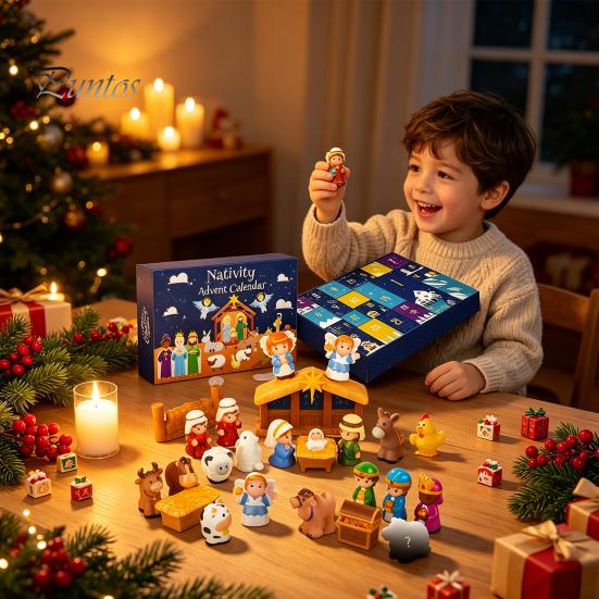 Calendario dell'Avvento di Natale per Bambini 24 Giorni Presepe Bambini, Legame Familiare con Mini Figure, Attività Festive Interattive