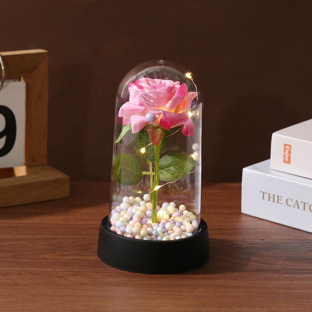 New Creative Single Glass Cover Eternal Flower, Holiday Gift Luminous Desktop Ornament, Scene Decoration Simulation Flower