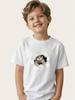 Boy's Simulated Cat Print Round Neck Short-sleeved Children's Summer Skin-friendly