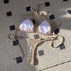 2 ks/sada Dámské sexy bikini set světlý povrch umělá perla podprsenka šněrovací sada tanga rychleschnoucí plavky plážové oblečení