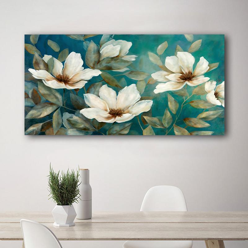 White Flowers Hand Painted Picture Print Picture Canvas Poster Nordic Wall Art Print Painting Modern Living Room Decoration