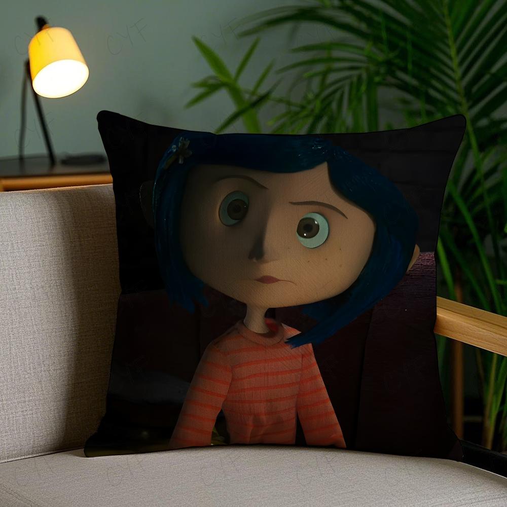 C-Coraline Anime Pillow Case Anti-Dustmite Pillowcase Invisible Zipper Silky Short Plush Sofa Cushion Cover