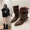 Female pointed European and American style boots fashion boots versatile autumn new rivet thick heel height increase thin short boots