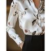 2026 New Small Fresh Floral Print Satin Blouse for Women Slim Fit Office Commute Long Sleeve Shirt