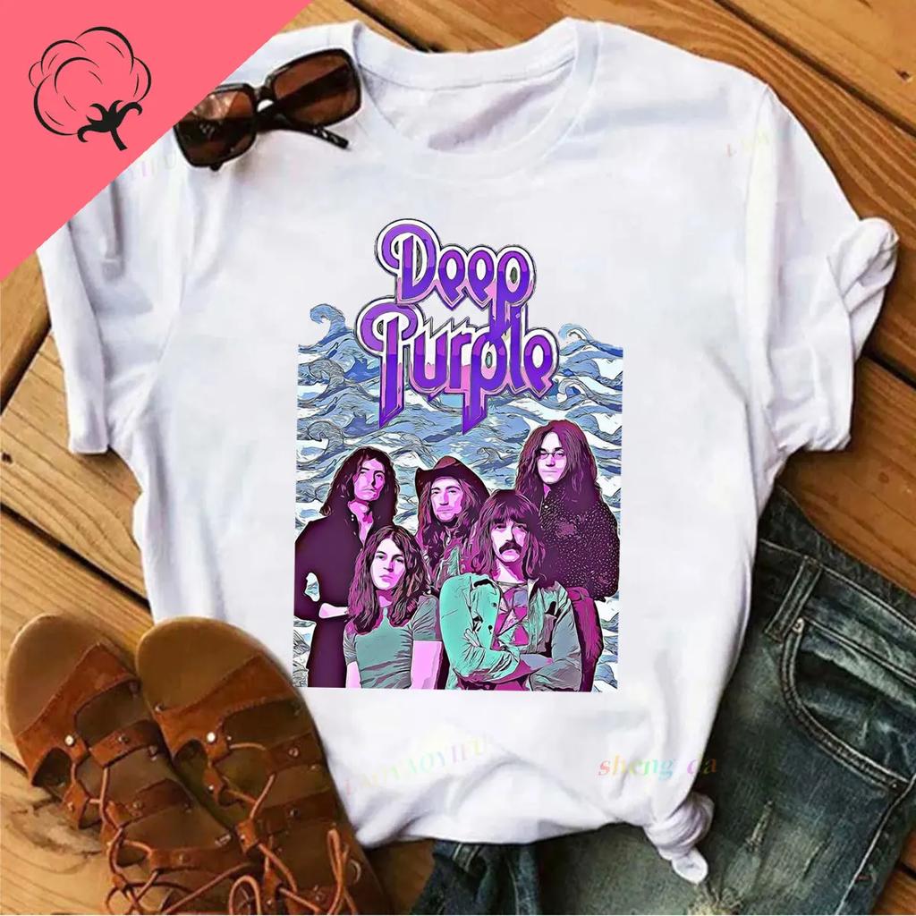 Neu in Oberteilen Vintage-Stil Kleidung Reine Baumwolle Sommer Kurzarm Unisex Damen Unisex Tiefes Lila Heavy Metal Rockband T-Shirt